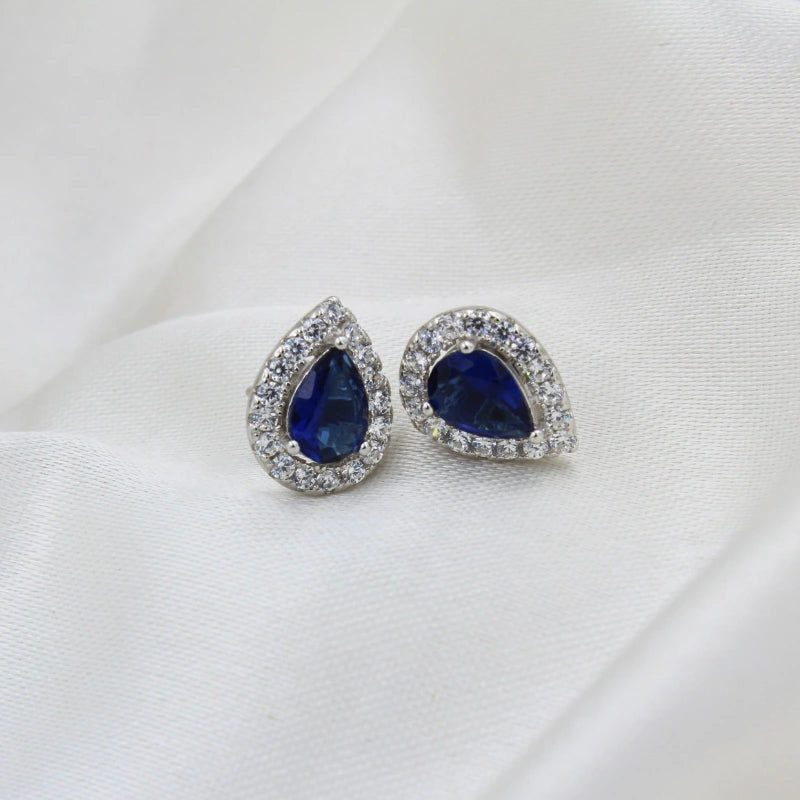 Silver Saphhire Blue Drop Earrings