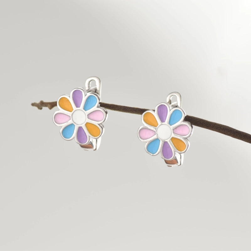 Colourful Daisy flower Silver Earring