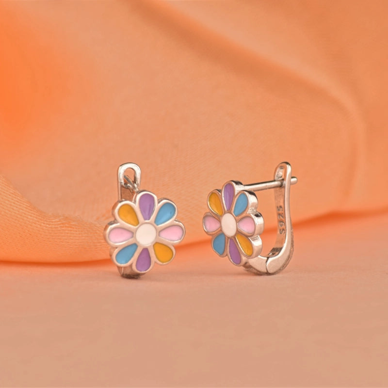 Colourful Daisy flower Silver Earring