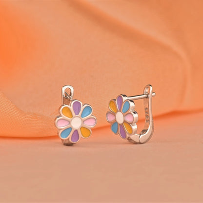 Colourful Daisy flower Silver Earring