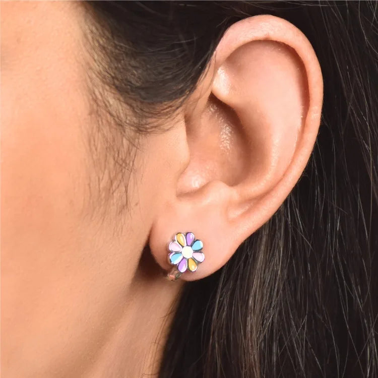 Colourful Daisy flower Silver Earring