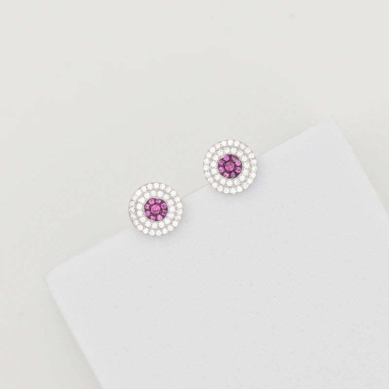 White and Red  Round Earrings