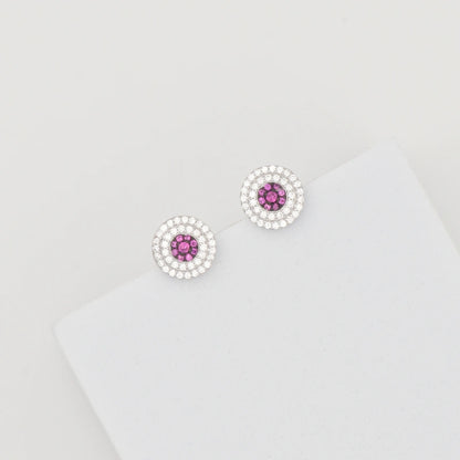 White and Red  Round Earrings