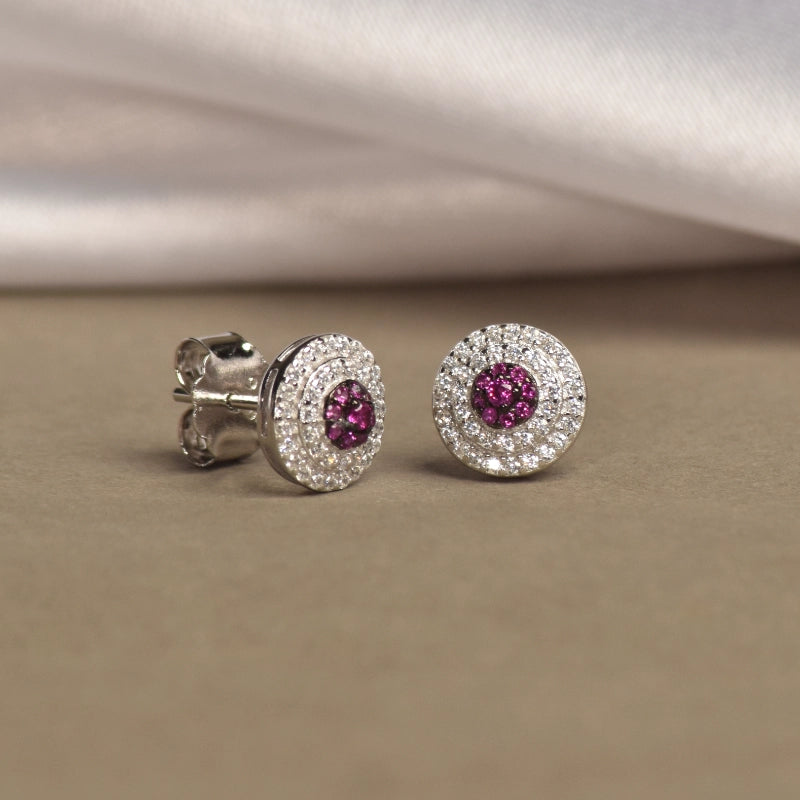 White and Red  Round Earrings