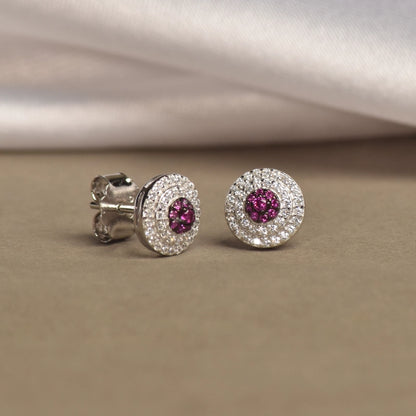 White and Red  Round Earrings