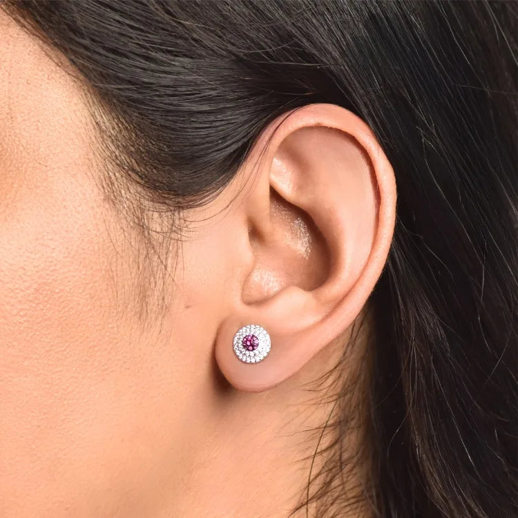 White and Red  Round Earrings