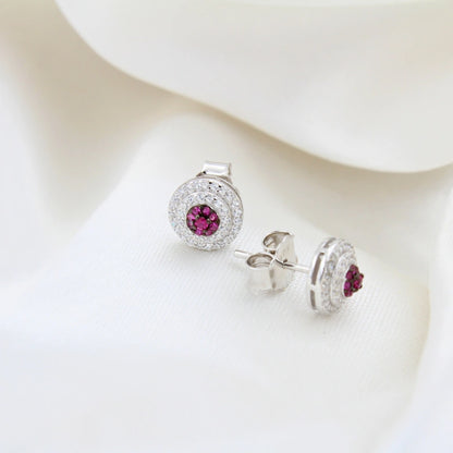 White and Red  Round Earrings