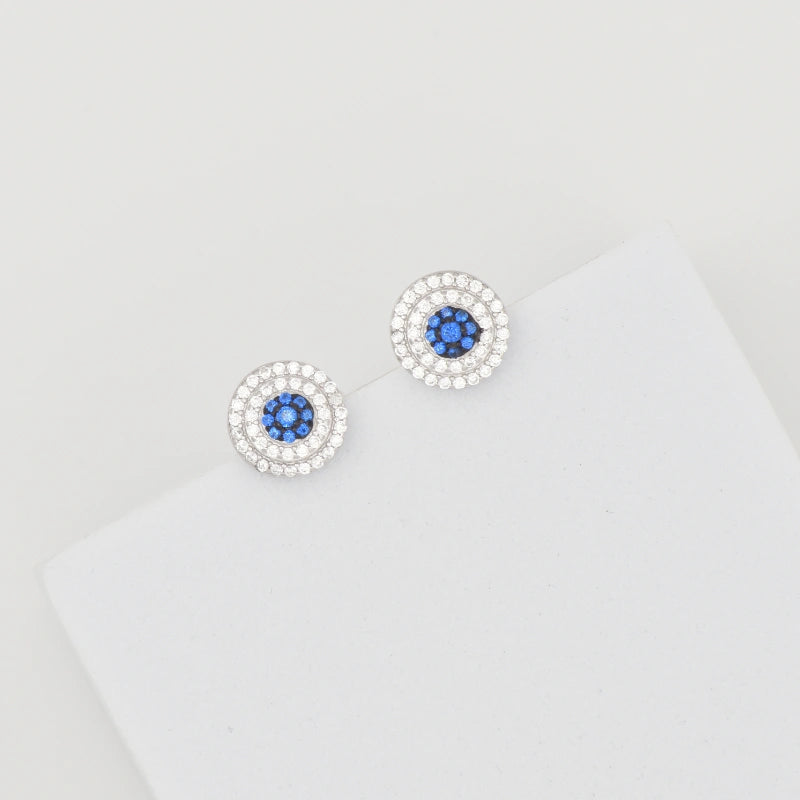 White and Blue Round Earrings