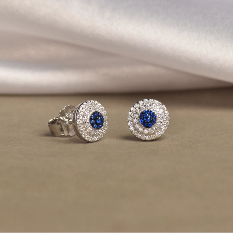 White and Blue Round Earrings