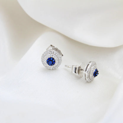 White and Blue Round Earrings