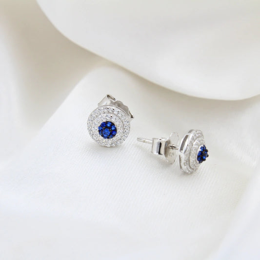 White and Blue Round Earrings