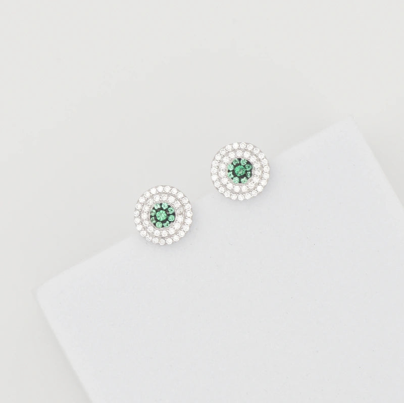 White and green  Round Earrings