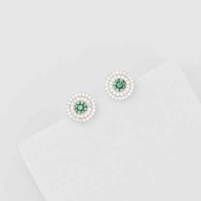 White and green  Round Earrings