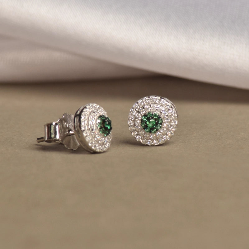 White and green  Round Earrings