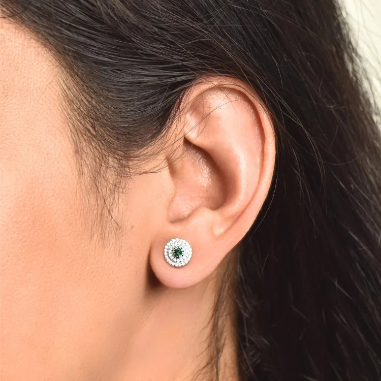 White and green  Round Earrings