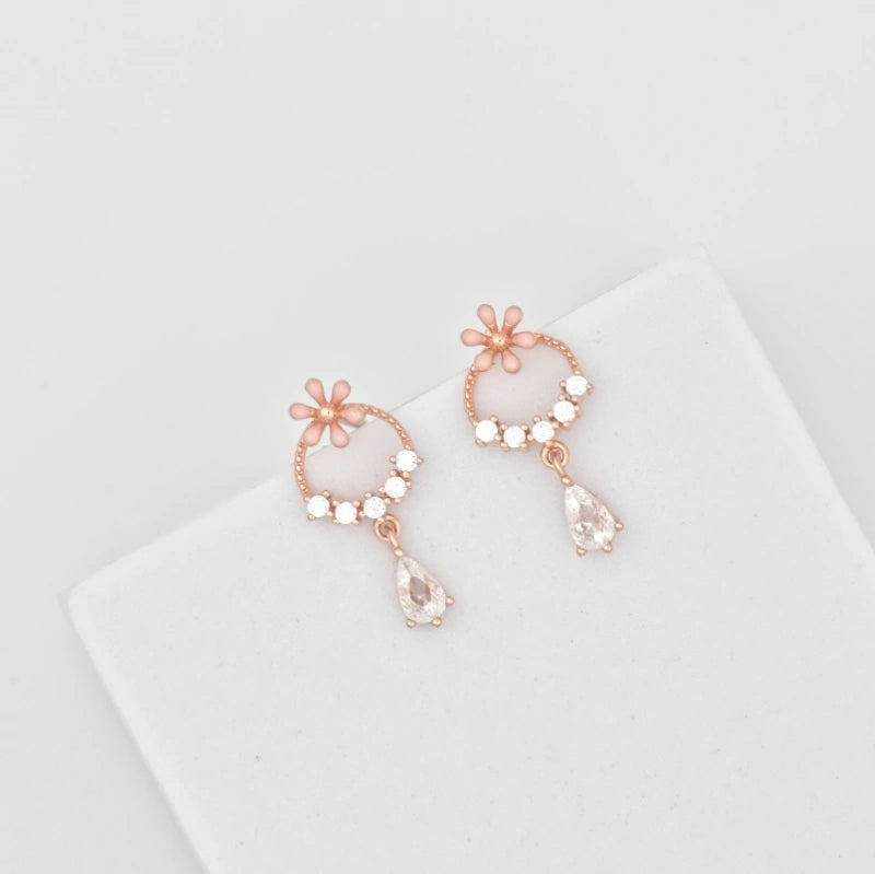 Rose Gold Hoop  Drop Earrings