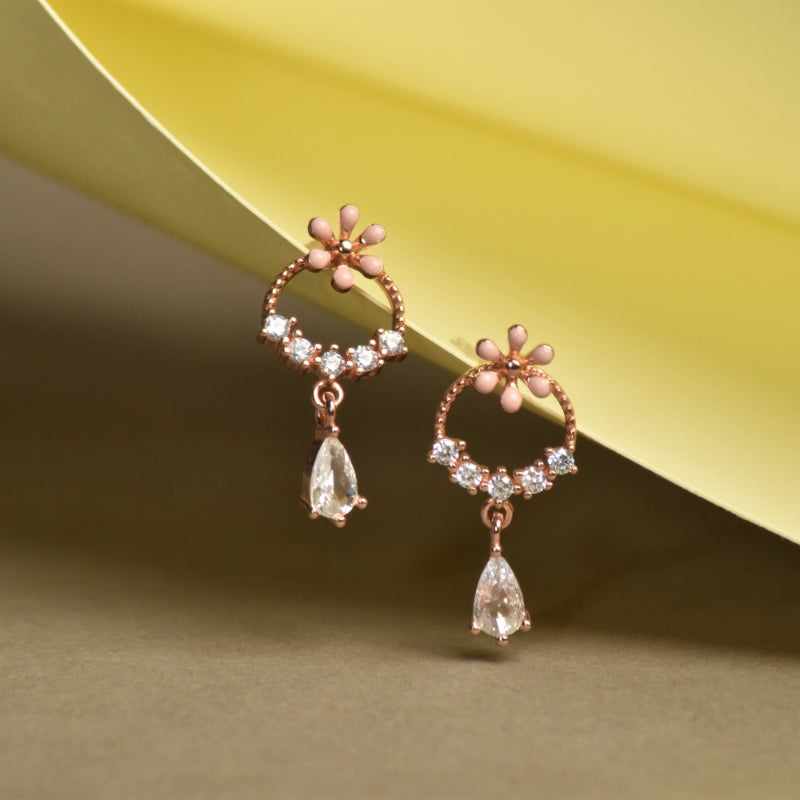 Rose Gold Hoop  Drop Earrings