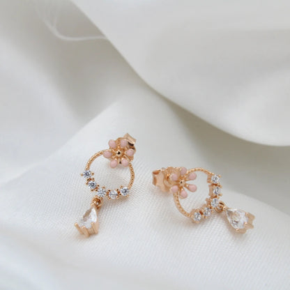 Rose Gold Hoop  Drop Earrings