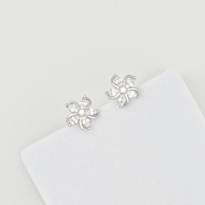 Silver Spiral Flower  Petal Earring