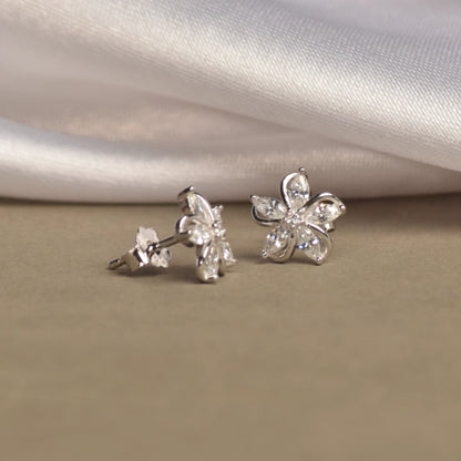 Silver Spiral Flower  Petal Earring