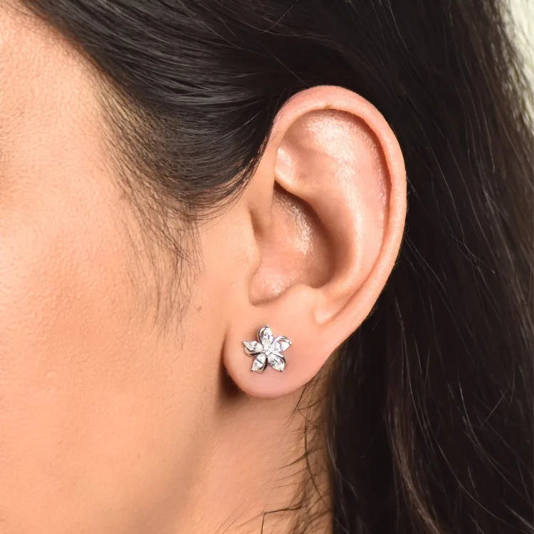 Silver Spiral Flower  Petal Earring