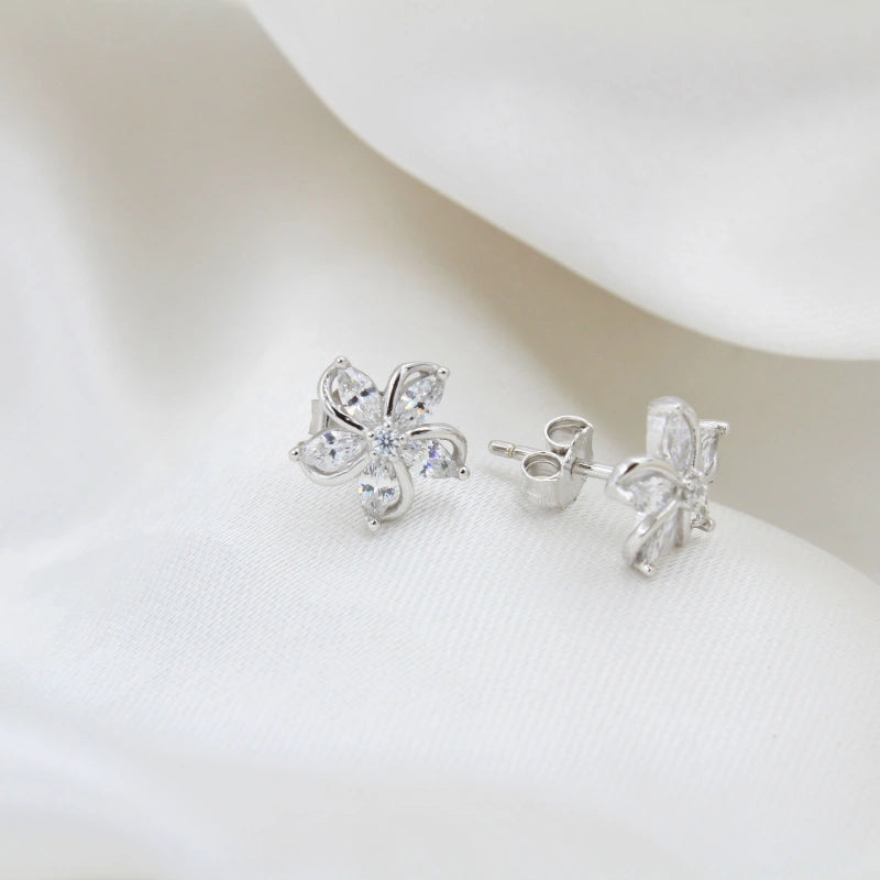 Silver Spiral Flower  Petal Earring