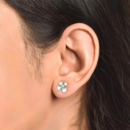 Silver Flower with White and Blue Enamel Earrings