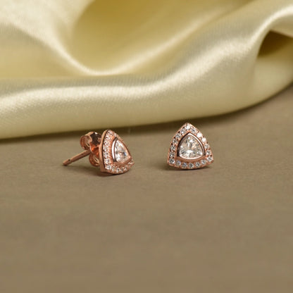 Striking  Solitair Silver Earring | Rose Gold Pated