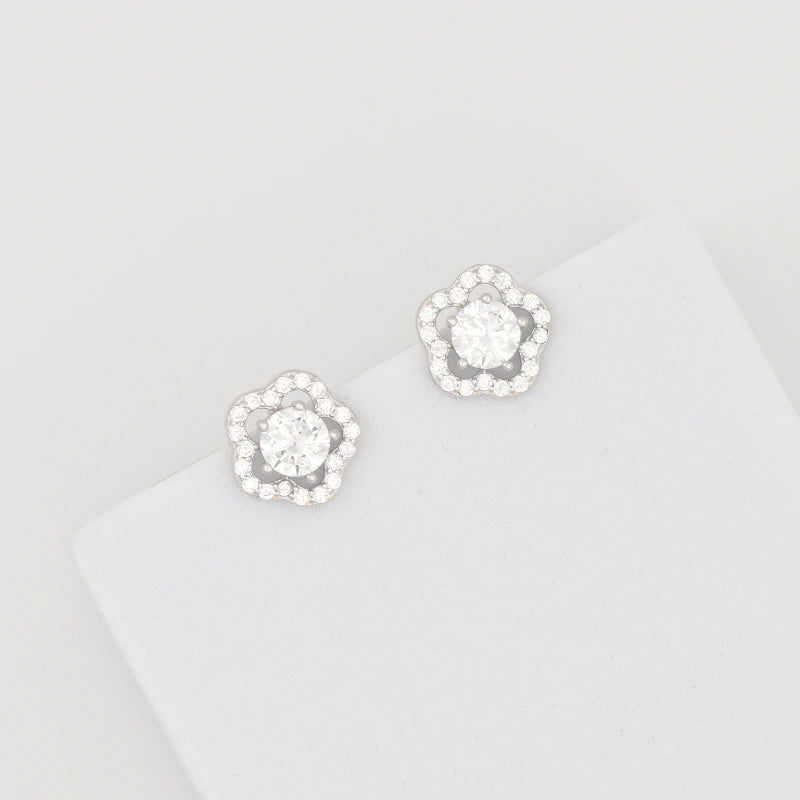 Silver Pansy Stud Earrings