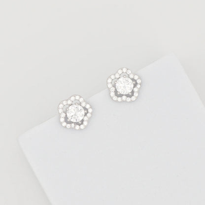 Silver Pansy Stud Earrings