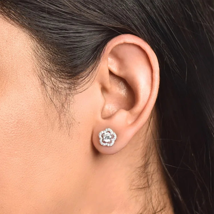 Silver Pansy Stud Earrings