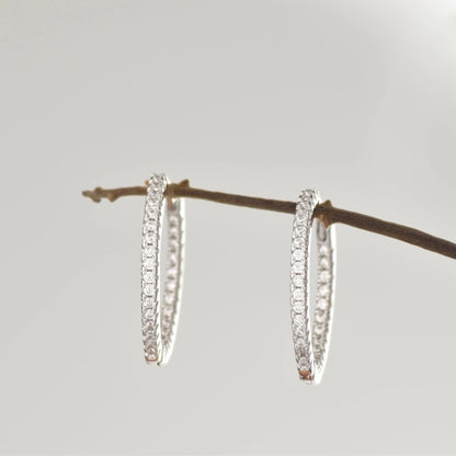 Glistening Rhodium Plated Silver Hoop Earrings