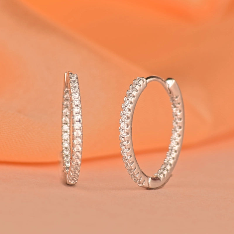 Glistening Rhodium Plated Silver Hoop Earrings