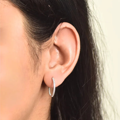 Glistening Rhodium Plated Silver Hoop Earrings