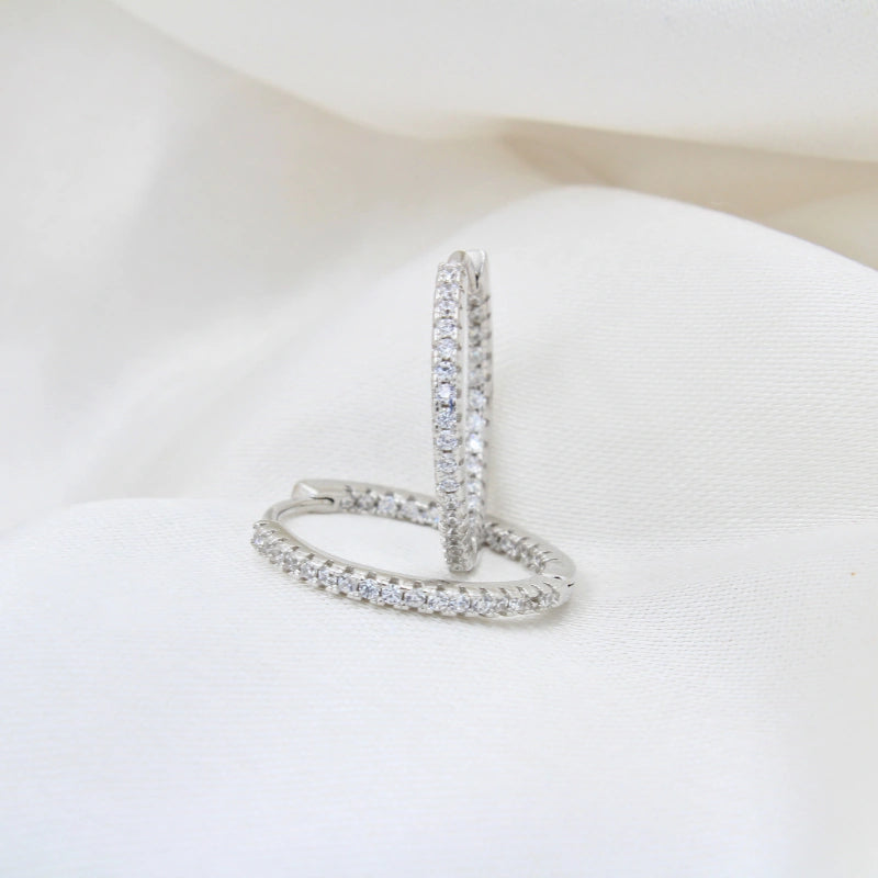 Glistening Rhodium Plated Silver Hoop Earrings