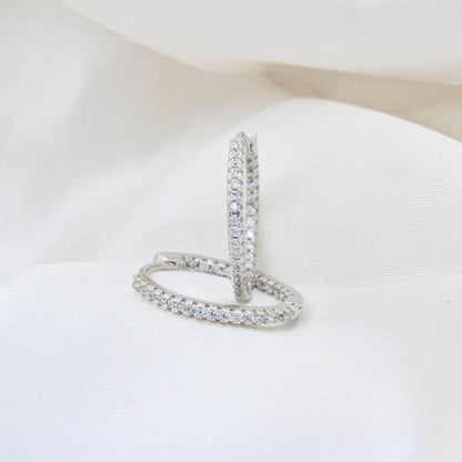 Glistening Rhodium Plated Silver Hoop Earrings