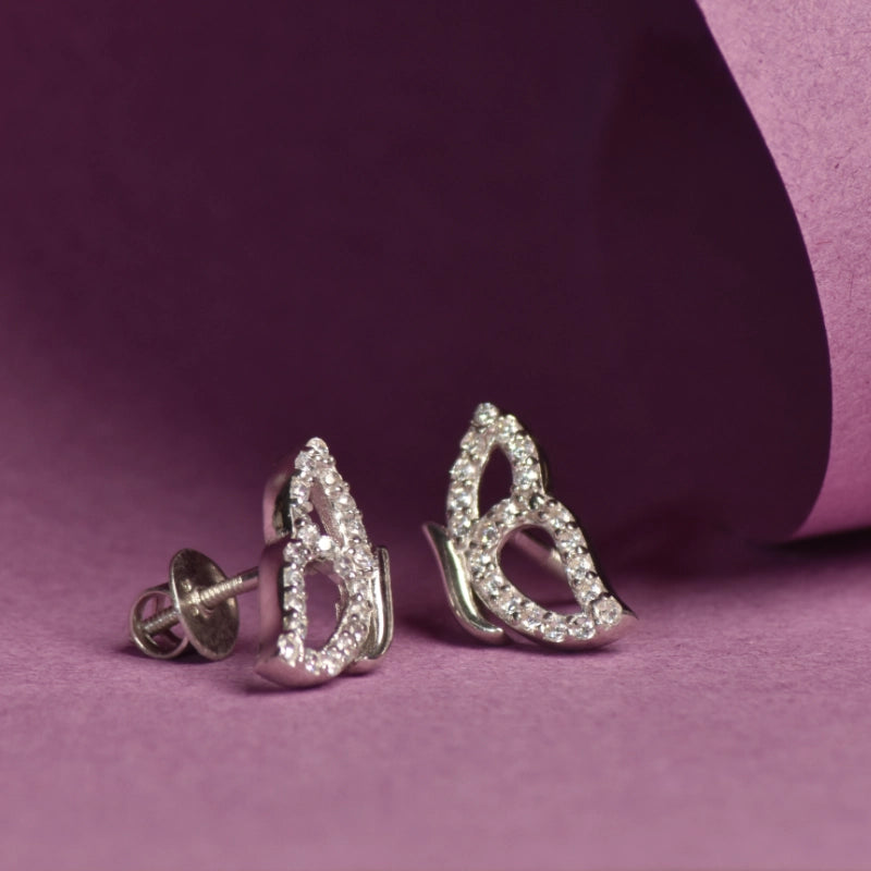 Butterly Wing Silver Earring With Lab Grown Diamond Lining