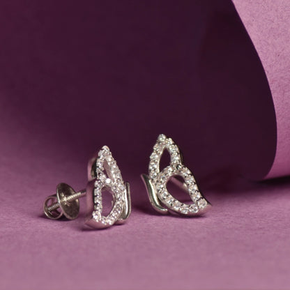 Butterly Wing Silver Earring With Lab Grown Diamond Lining
