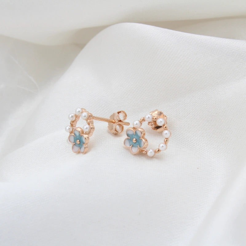 Rose Gold Plated Silver Wreath Stud Earrings