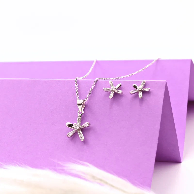 Starry Whimsy Sterling Silver Pendant & Earrings Set with Chain
