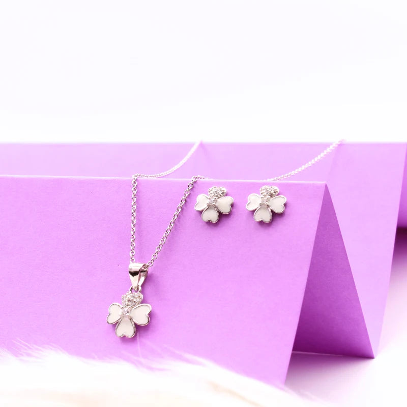 Blossom Glow Sterling Silver Pendant & Earrings Set with Chain