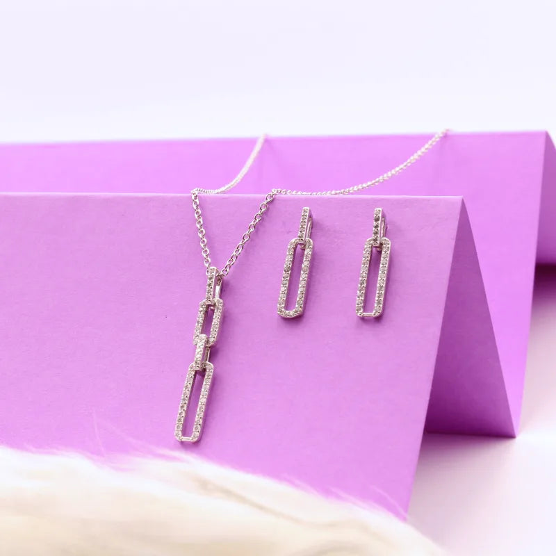 Link Luxe Sterling Silver Pendant & Earrings Set with Chain