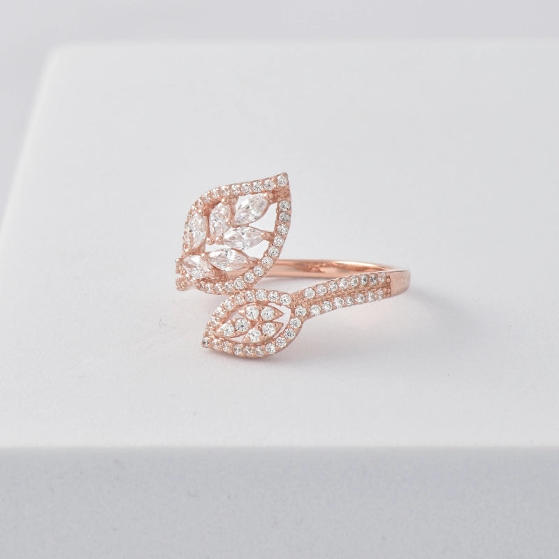 Leaf Design Ring in 925 Sterling Silver with Rose Gold Plating