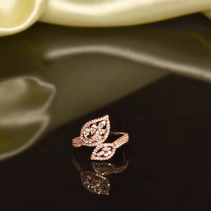 Leaf Design Ring in 925 Sterling Silver with Rose Gold Plating