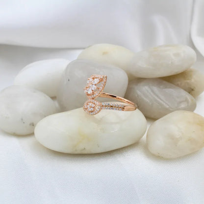 Leaf Design Ring in 925 Sterling Silver with Rose Gold Plating