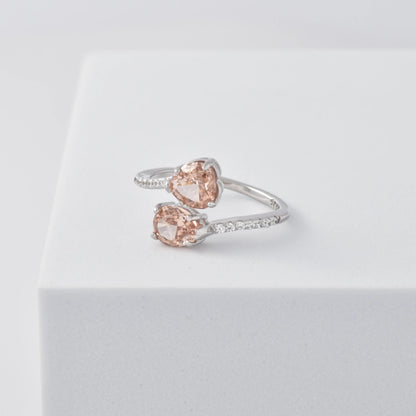 Adjustable Twin Stone Ring in 925 Sterling Silver with Rhodium Plating