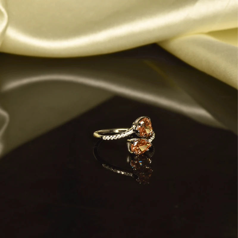 Adjustable Twin Stone Ring in 925 Sterling Silver with Rhodium Plating