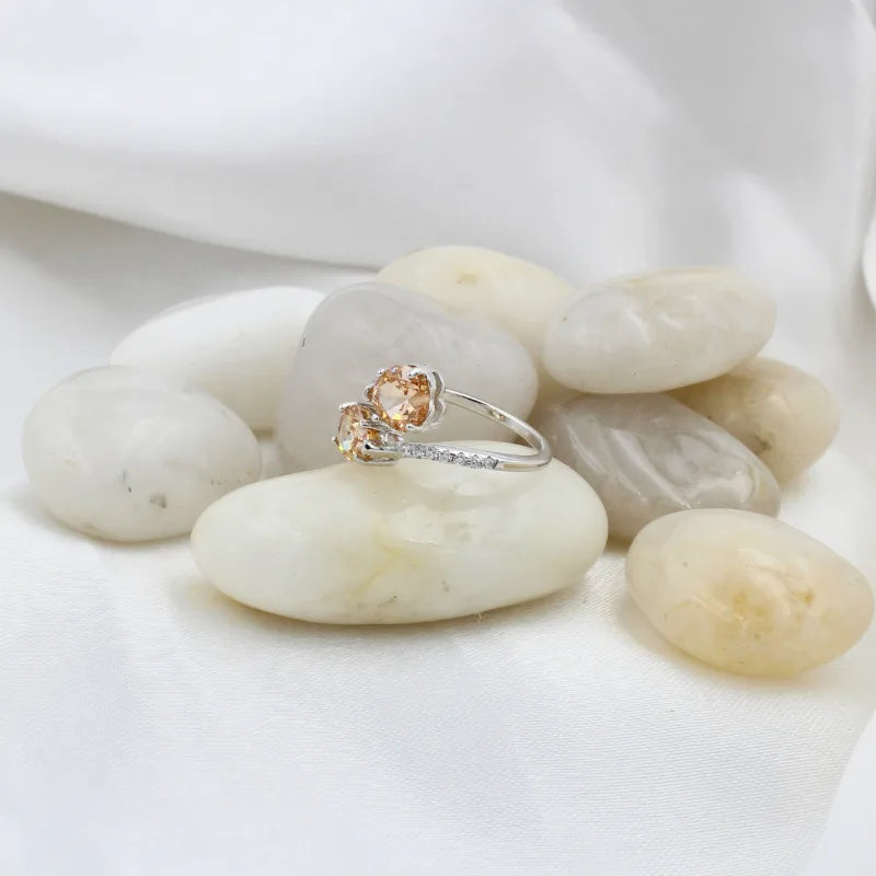Adjustable Twin Stone Ring in 925 Sterling Silver with Rhodium Plating