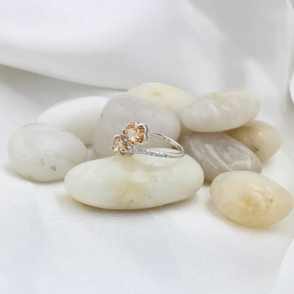 Adjustable Twin Stone Ring in 925 Sterling Silver with Rhodium Plating