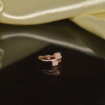 Geometric Chain-Inspired Adjustable Ring in 925 Sterling Silver with Rose Gold Plating